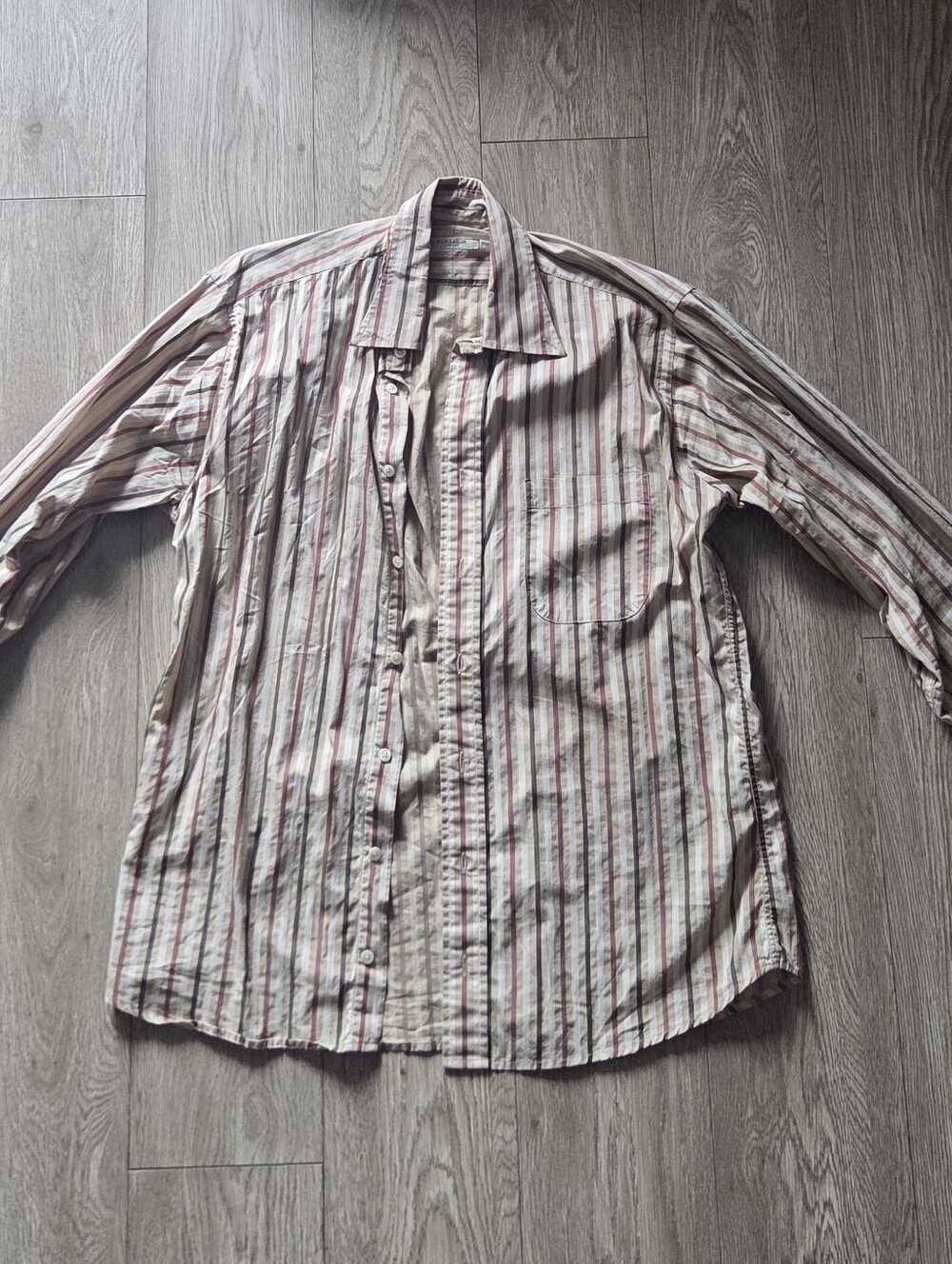 Burberry Lightweight Striped Shirt Jacket in Beige and Red